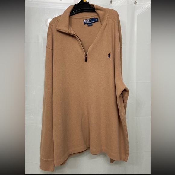 Polo Ralph Lauren Other - Polo Ralph Lauren Men’s Quarter Zip Sweater XL Tan With Leather Pull